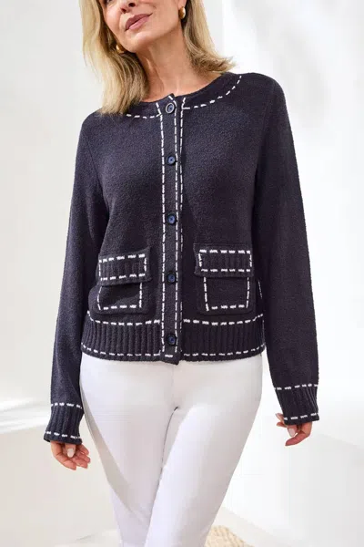 Tribal Stitch Pocket Cardigan In Jet Blue In Gray