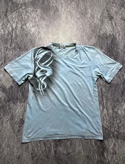 Pre-owned Tribal Street Wear Vintage Y2k Tribal Japan Affliction Style Abstract Tee In Light Blue