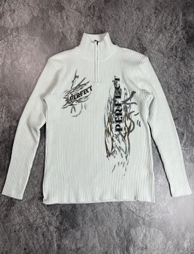 Pre-owned Tribal Street Wear Y2k Tribal Archival Tattoo Japan Style Ribbed Knit Sweater In White