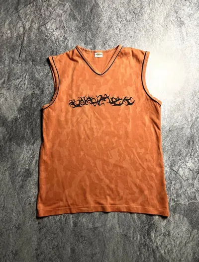 Pre-owned Tribal Street Wear Y2k Tribal Washed Abstract Japanese Sematary Tank Tee In Orange