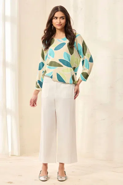 Tribal Stretch Twill Button‑front Wide‑leg Ankle Pants In White In Multi