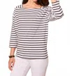 Tribal Stripe Boat Neck Top In Black & White In White