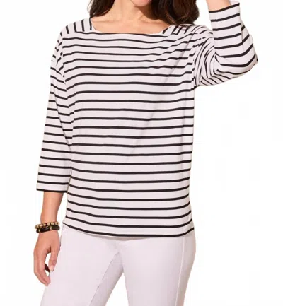 Tribal Stripe Boat Neck Top In Black & White