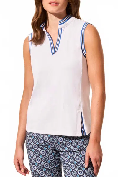 Tribal Stripe Edge Mock Neck Tank In White