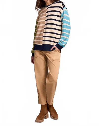 Tribal Multi Stripe Lightweight Crewneck Sweater In Icelatte-3265