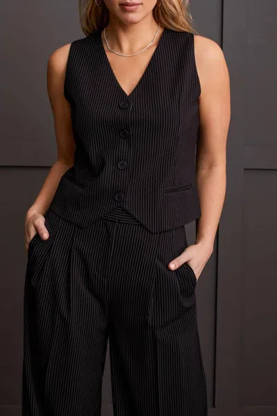 Tribal Stripe Lined Vest In Black In Blue