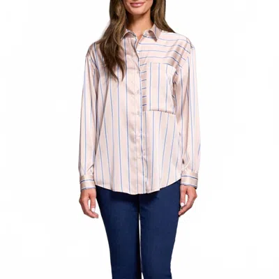 Tribal Striped Button Up Blouse In Beige In Pink