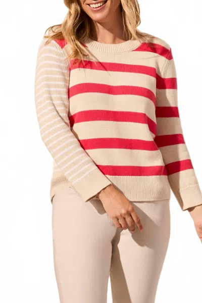 Tribal Striped Contrast-side Crew Neck Sweater In Teaberry In Multi