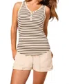 Tribal Striped Cotton Henley Tank Top In Cocoblack In Multi