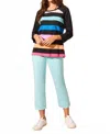 Tribal Striped Cotton Slub Raglan Sleeve Top In Beetroot In Black