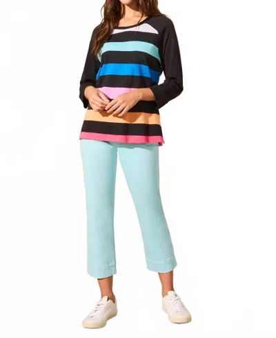 Tribal Striped Cotton Slub Raglan Sleeve Top In Beetroot In Black