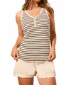 Tribal Striped Henley Tank Top In Cocoblack In Neutral