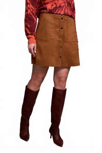 Tribal Suede A-line Button Front Skirt In Biscotti In Brown