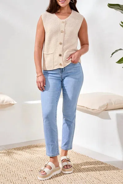 Tribal Sweater Vest With Decorative Buttons In Coco Cream In Neutral