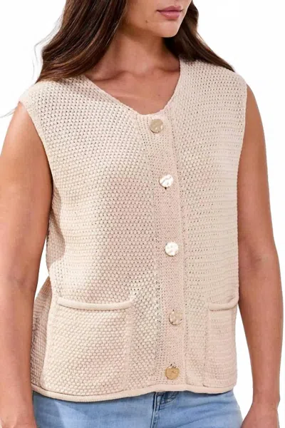 Tribal Sweater Vest With Pockets & Fancy Buttons In Cococream In Neutral