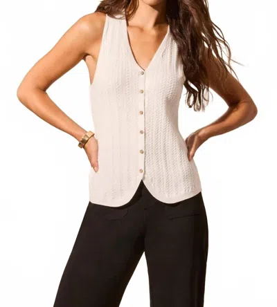 Tribal Sweater Vest With Wood Buttons In White