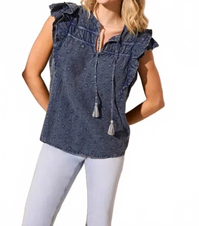 Tribal Swiss Dot Tassel-tie Popover Blouse - Plus In Vintage Wash In Blue