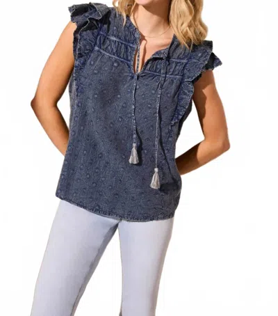 Tribal Swiss Dot Tassle Tie Wash Blouse In Scuba Blue