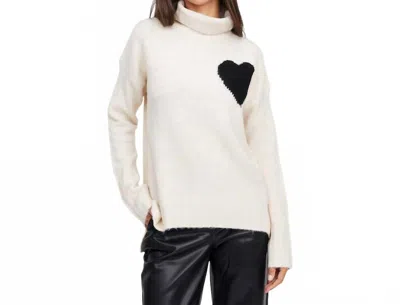 Tribal T-neck Drop Shoulder Intarsia Sweater In Cream In White