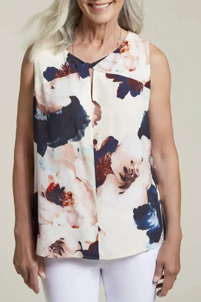 Tribal Tammy Twisted Front Sleeveless Blouse In Blue In Multi