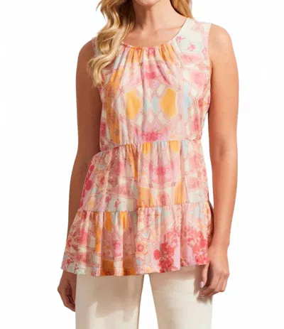 Tribal Taya Tiered Mesh Sleeveless Top In Pink, Light Blue, Vibrant Orange, Cream, Lilac In Multi