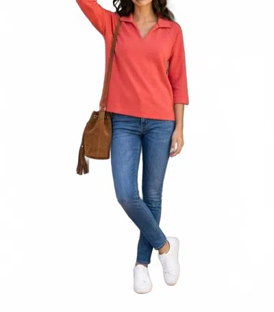 Tribal Techno Lux 3/4 Sleeve Polo In Beetroot In Orange