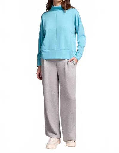 Tribal Techno Lux Drop Shoulder Funnel Neck Knit Top In Mistblue In Blue