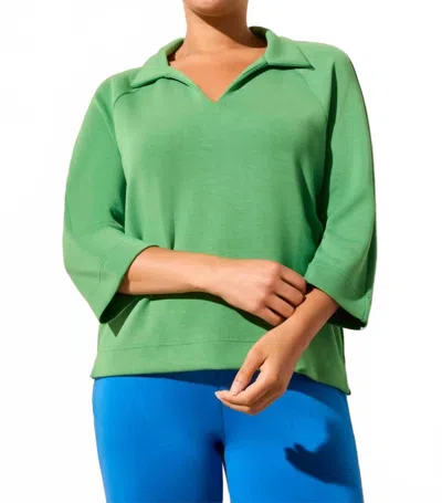 Tribal Techno Lux Johnny Collar Polo Top In Jungle Green