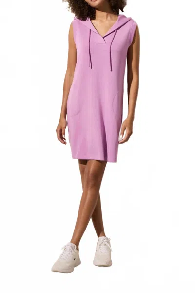 Tribal Techno Lux Sleeveless With Pockets Hooded Dress In Bloom In Purple