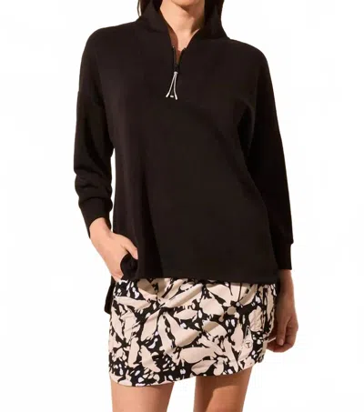 Tribal Techno Lux Zip Neck Dolman Top In Black