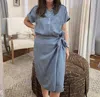Tribal Tencel Side Tie Dress In Denim