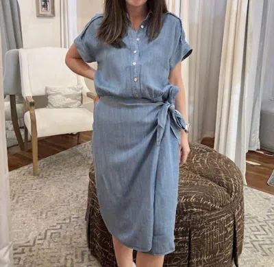 Tribal Tencel Side Tie Dress In Denim In Multi