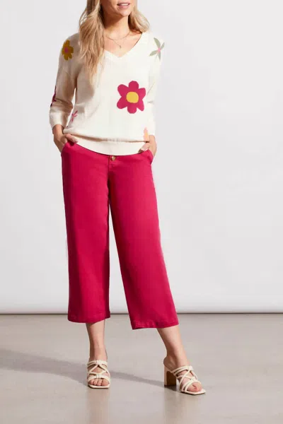 Tribal Tess Three Quarter Sleeve Jacquard Sweater In Sand Dust In White