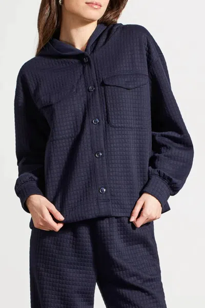 Tribal Textured Hooded Button Front Jacket In Night Sky In Blue