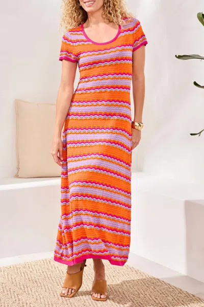Tribal Textured Jacquard Scoop Neck Midi Dress In Mango In Multi