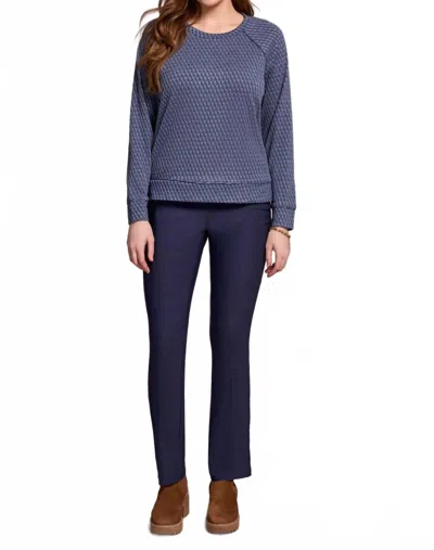 Tribal Textured Knit Crew Neck Top In Sapphire In Blue