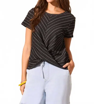 Tribal Textured Knotted Crew Neck Top In Black