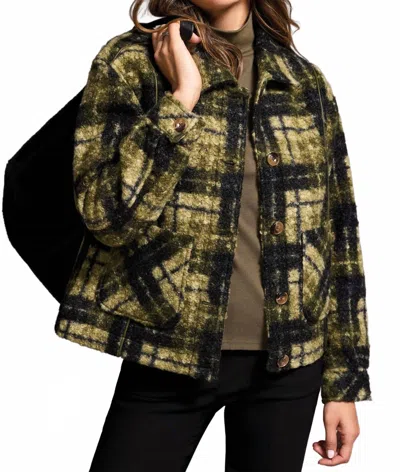Tribal Textured Plaid Lined Button-front Jacket In Ivy In Multi