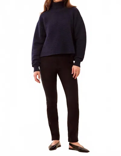 Tribal Textured Rib Mock Neck Sweater With Side Slits In Nightfall In Blue
