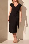 Tribal Textured Short-sleeve Midi Dress With Front Tie In Black In Black
