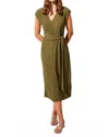 Tribal Textured Short-sleeve Midi Dress With Front Tie In Loden In Green