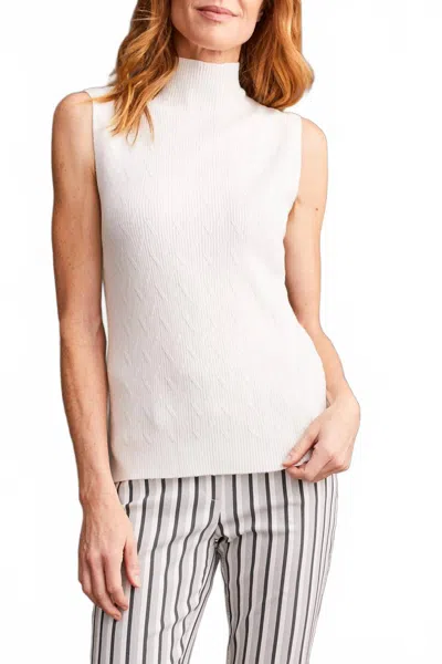 Tribal Textured Sleeveless Mock Neck Top In Cream In White