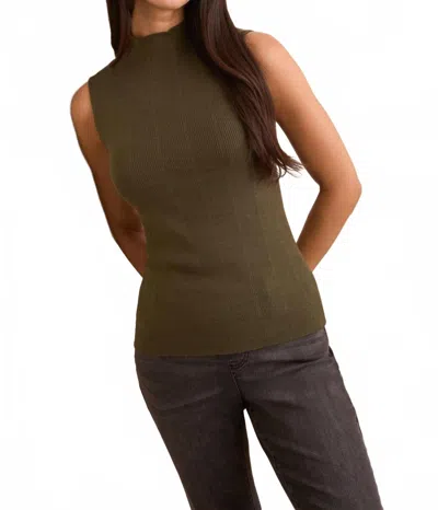 Tribal Textured Sleeveless Mock Neck Top In Ivy In Green