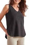 Tribal Textured V-neck Tank In Black In Black