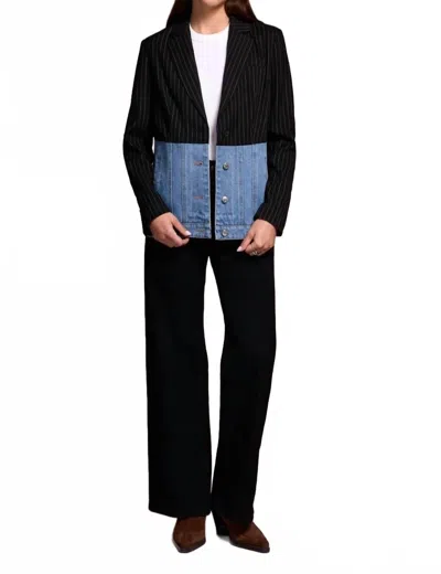 Tribal Thread Mixed Media Pin Stripe And Denim Blazer In Blackout