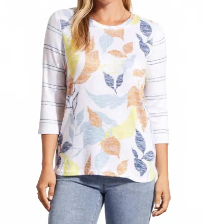 Tribal Three Fourth Sleeve Mixed Print Top In Bluecloud In White