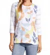 Tribal Three Fourth Sleeve Mixed Print Top In Bluecloud In Multi