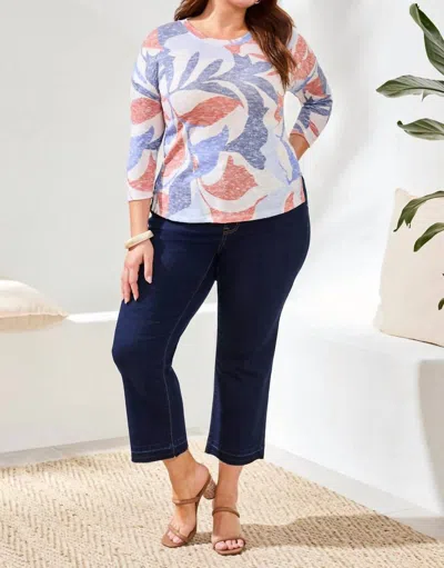 Tribal Three Quarter Sleeve Crew Neck Top In Sky In Blue