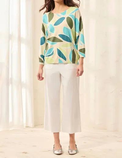 Tribal Three Quarter Sleeve Crewneck Sweater In Aqua Sky In Multi