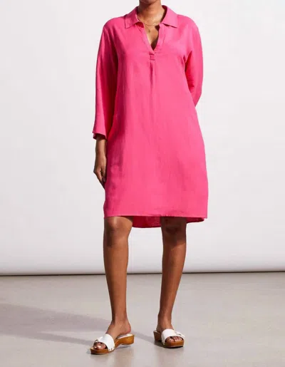 Tribal Three Quarter Sleeve Dress With Pockets In Raspberry In Multi